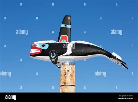 Killer Whale Totem At Carcross Commons Yukon Canada Stock Photo Alamy