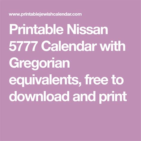 printable nissan  calendar  gregorian equivalents