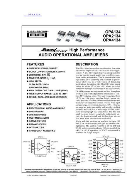 OPA4134 Datasheet PDF文件下载 芯片资料查询 维库电子市场网