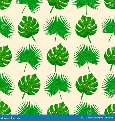 Monstera Palmetto Seamless Pattern Beige Stock Vector Illustration Of