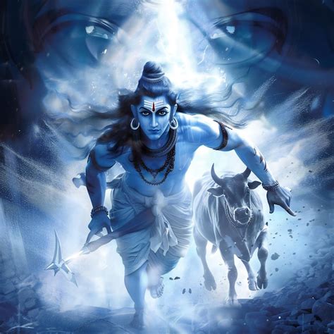 Premium Photo | Lord Shiva and Nandi in a Digital Light Running