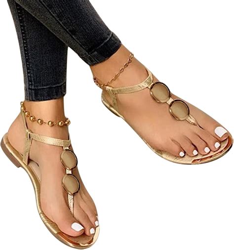 Fulidngzg Sandalen Damen Gold Weite H Ohne Absatz Sommer Strandsandalen