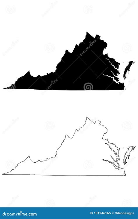 Virginia VA State Map USA Black Silhouette And Outline Isolated Maps