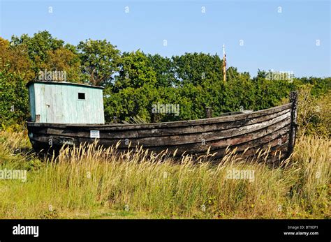 Old fishing boat in the museum at the museum ship Luise, Moenchguter ...