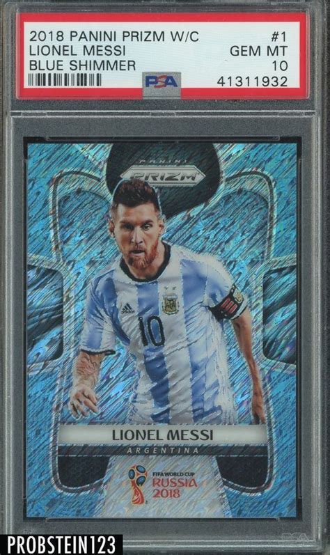 Panini Prizm World Cup Soccer Blue Shimmer Lionel Messi Psa