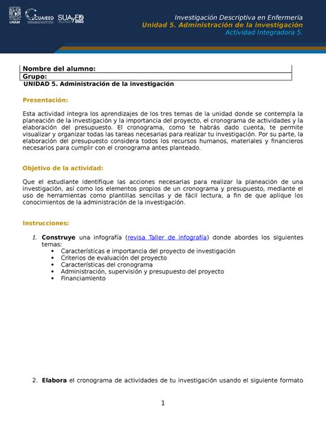 Investigacion Descrptiva 5 Unidad 5 Administración de la