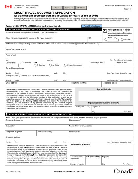 Adult Travel Document Application Form [pptc 190] Docslib