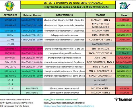 Actualit Programmes Des Matchs Des Et Club Handball Es