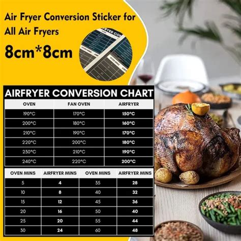 Air Fryer Conversion Chart Sticker Cheat Sheet Chart Time Cooking New