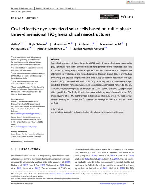 PDF Cost Effective Dye Sensitized Solar Cells Based On Rutile Phase