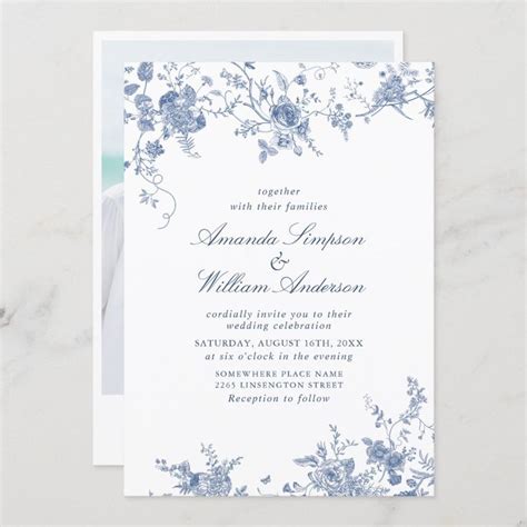 Simply Elegant Blue French Garden Photo Wedding Invitation Zazzle In