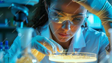 Um Cientista Cultiva Uma Colonia De Bacterias - Um cientista examinando uma placa de Petri contendo agar e colônias ...
