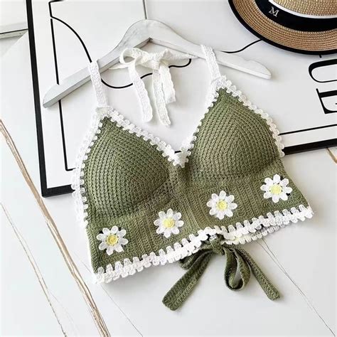 Colors New Crochet Top For Women Bikini Knitted Swimwear Top Beach Wear Outfit With Pad