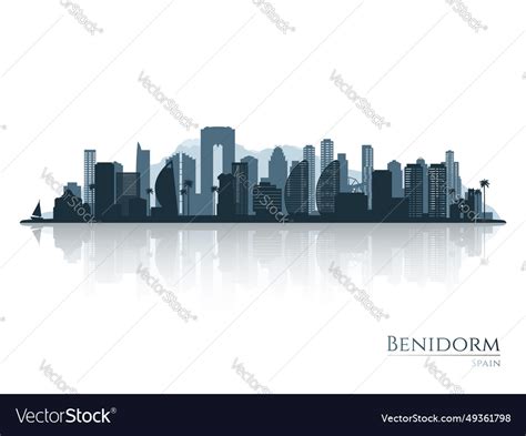 Benidorm Skyline Silhouette With Reflection Vector Image