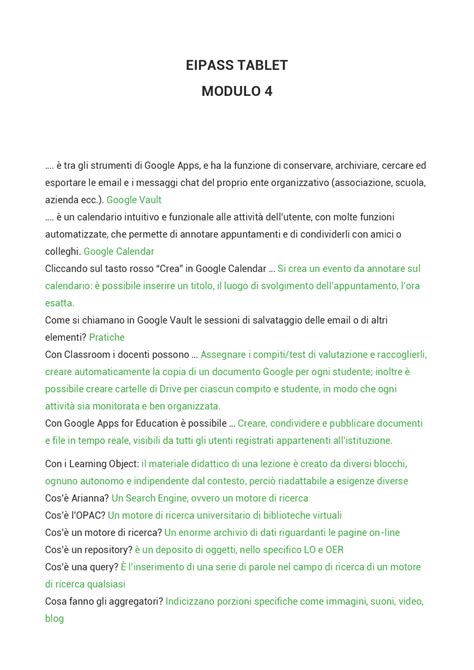 EIPASS TABLET MODULO 4 Test Domande Esame Panieri Di Sistemi
