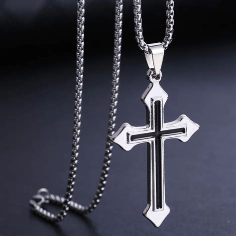 Classic Simple Titanium Steel Jesus Cross Pendant Necklace Hip Hop