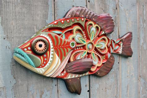 27 Colorful Folk Art Sunfish Large Fish Wall Art Cabin Decor Wood