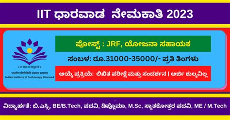 IIT Dharwad Recruitment 2023 10 JRF Project Assistant