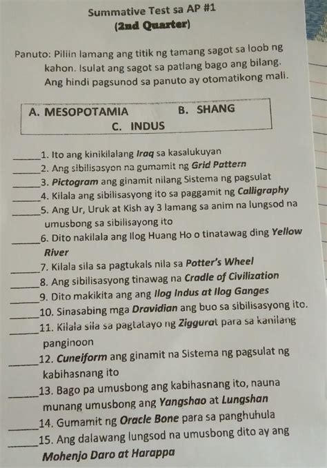 Piliin Lamang Ang Titik Ng Tamang Sagot Sa Loob Ng Kahon Isulat Ang