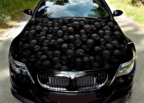 Black Skulls Car Hood Wrap Decal Vinyl Sticker Color Graphic Fit Any