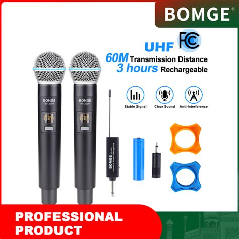 Bomge Uhf Dual Cordless Wireless Microphone System 30 Adjustable