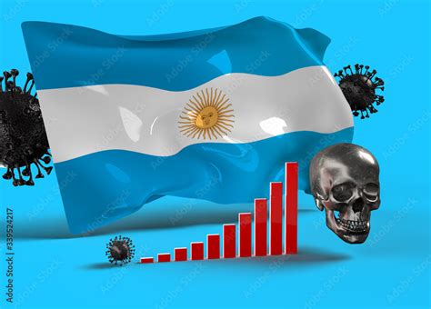 3d render of covid19 coronavirus pandemic chart showing the situation in Argentina with 3d virus ...