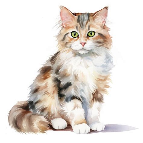 Premium Ai Image Enchanting White Background Cat Watercolor Art