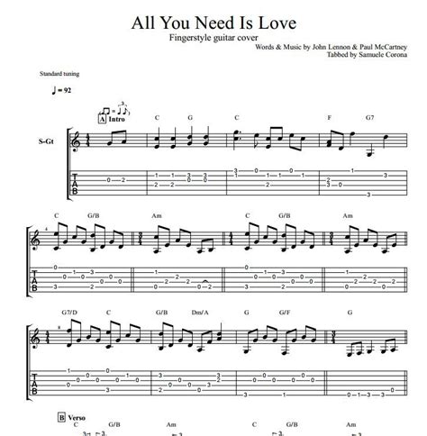 All You Need Is Love The Beatles Fingerstyle Guitar TAB