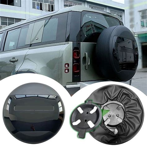 Santorini Black W Bracket Spare Tire Tyre Wheel Cover For LR Defender