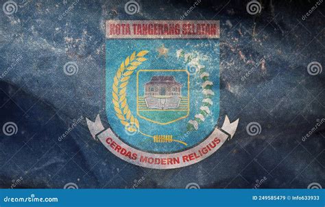 Top View Of Retro Flag South Tangerang City Indonesia With Grunge