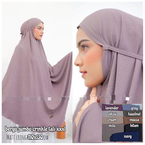 Jual Hijab Bergo Crinkle Jumbo Xxl Bergo Syar I Jumbo Xxl Airflow Tali