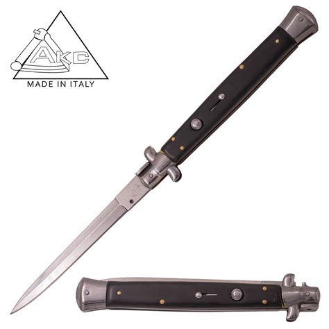 AKC 13 Inch Automatic Stiletto Italiano Button Push Knife (Black Pakka ...