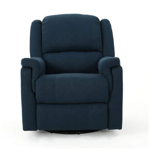 Jennette Navy Blue Fabric Swivel Glider Recliner With Tufted Cushions