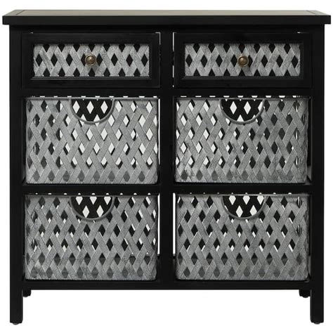 Litton Lane Black Metal Drawer Cabinet With Woven Inspired Front