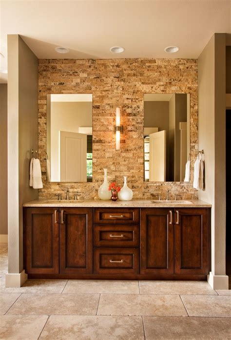 Corner Double Sink Vanity Cabinet With Brown Varnished Oak Doors And