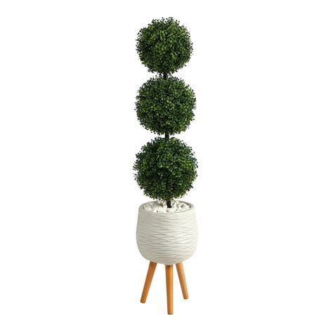 Earthflora Artificial Boxwood Ball Topiary 51” Boxwood Triple Ball Topiary Artificial Tree