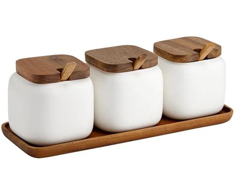 Set Contenitori In Porcellana E Legno Di Acacia Essentials 7 Pz Westwing