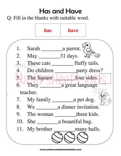 Has And Have Worksheets For Grade 1 7