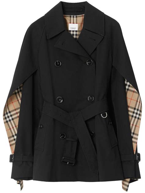 Burberry Cape Sleeve Cropped Trench Coat In Black Lyst Uk