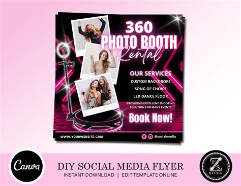 360 Photo Booth Service Flyer Diy Party Rental Flyer Instagram Social Media Hair Lashes Beauty