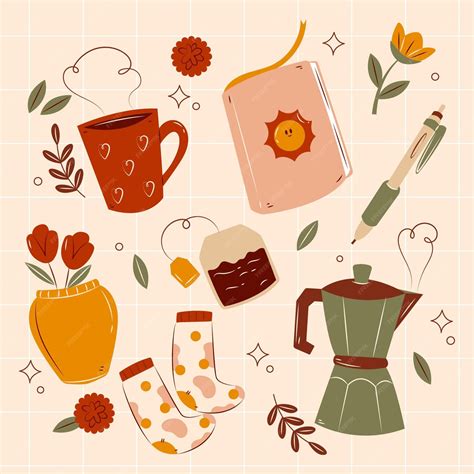 Нарисованные от руки стикеры hygge | Бесплатно векторы