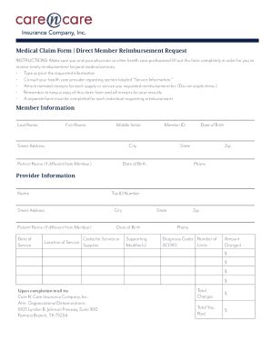 Fillable Online MEMBER REIMBURSEMENT MEDICAL CLAIM FORM Tufts Health