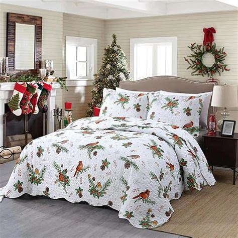 Marcielo 3 Piece Christmas Quilt Set Rustic Lodge Deer