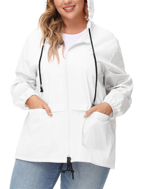 Avoogue Women Plus Size Waterproof Rain Jacket Raincoat Packable