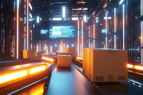 Futuristic Warehouse With Conveyor Belts And Packages Premium AI