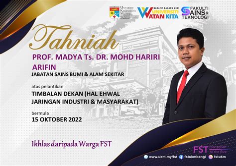 Tahniah Prof Madya Ts Dr Mohd Hariri Arifin Di Atas Pelantikan