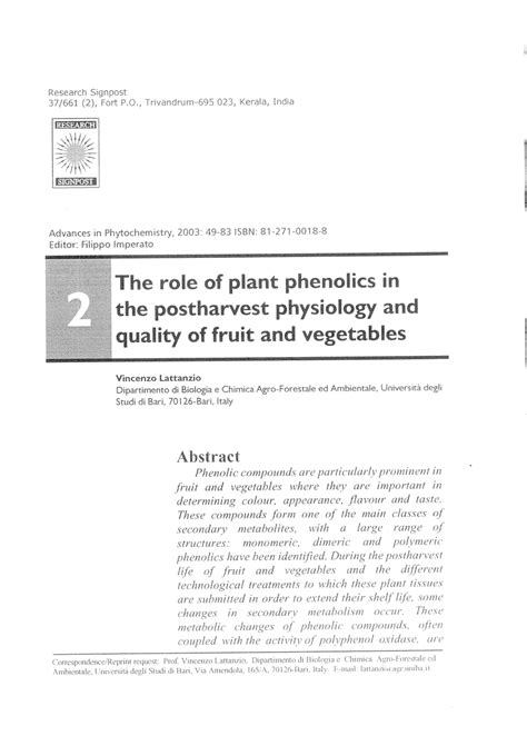 PDF The Role Of Plant Phenolics In The Postharvest Physiology And