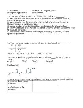 Orbitals And Bonding Unit Test Bonding Grade Chemistry Test With