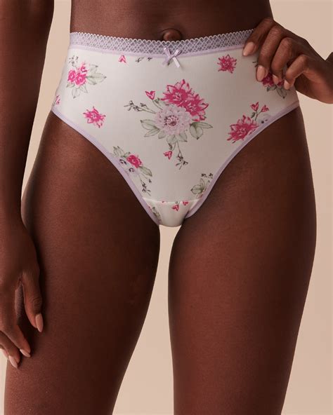 Super Soft Lace Detail High Waist Bikini Panty Peonies Garden La