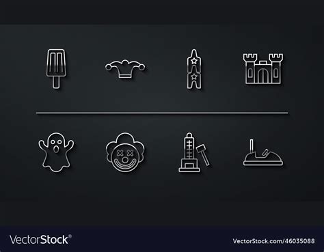 Set Line Ice Cream Ghost Castle Striker Royalty Free Vector